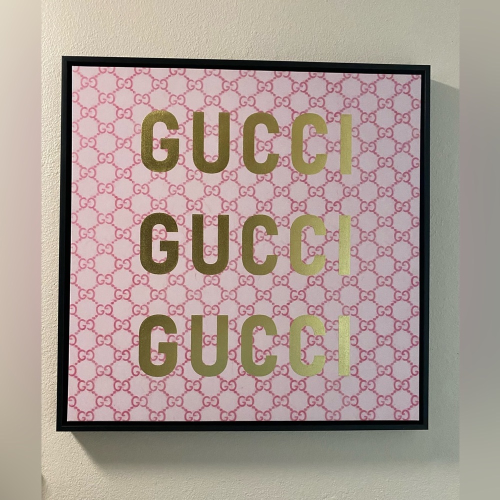 NWT Beautiful GUCCI Pink and Gold Fabric Wall Art Decor DIY Woodwork